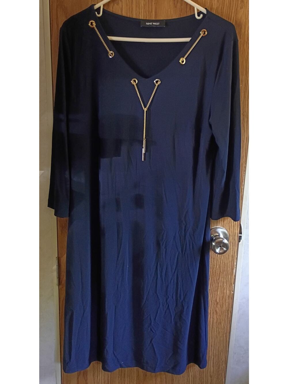 Nine West Navy Chain Neck Tunic Dress Women's Large Estimated Gold Hardware